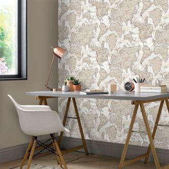 Behang Friends & Coffee The World Map metallic en beige