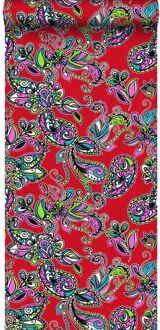 behang funky flowers en paisleys multicolor Blauw