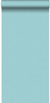 behang geborduurd motief turquoise Blauw