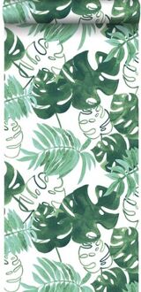 behang geschilderde tropische jungle bladeren smaragdgroen Blauw