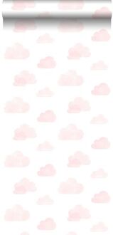 behang gestempelde wolkjes licht roze en wit - 53 cm x 10,05 Roze, Wit