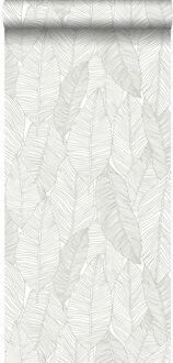 behang getekende bladeren warm grijs - 0,53 x 10,05 m - 13900 Beige, Grijs