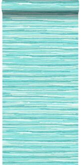 behang geweven motief turquoise Blauw