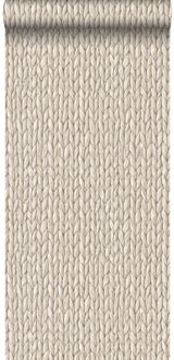 behang geweven riet motief licht crème beige - 53 cm x 10,05 Beige, Bruin, Crème