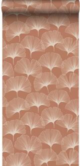 behang ginkgo bladeren terracotta - 0,53 x 10,05 m - 139371