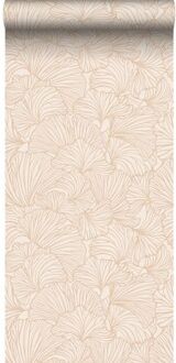 behang ginkgo bladeren zand beige en licht terracotta - 0.53