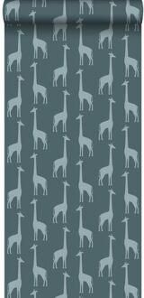 behang giraffen vergrijsd donker blauw - 0,53 x 10,05 m - 139 Blauw, Grijs