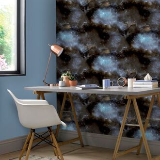 Behang Good Vibes Galaxy with Stars blauw en zwart Multikleur