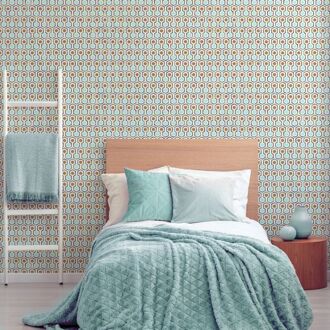 Behang Good Vibes Hexagon Pattern groen en oranje