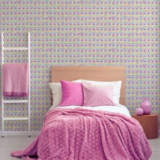 Behang Good Vibes Hexagon Pattern roze en geel Multikleur