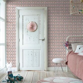 Behang Good Vibes Hexagon Pattern roze en paars Multikleur