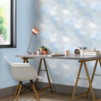 Behang Good Vibes Paint Clouds blauw en grijs Multikleur