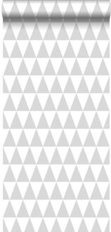 behang grafisch geometrische driehoeken licht warm grijs en m Grijs, Wit