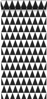 behang grafisch geometrische driehoeken zwart en wit Blauw