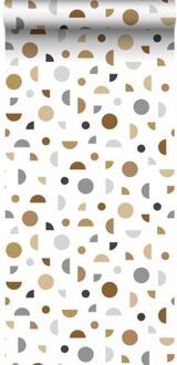 behang grafisch motief wit, grijs en beige - 0,53 x 10,05 m - Multicolor, Wit, Beige, Grijs