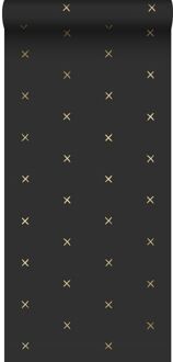 behang grafisch motief zwart en goud - 0,53 x 10,05 m - 13913 Goud, Zwart, Wit