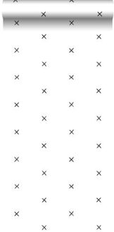 behang grafisch motief zwart wit - 0,53 x 10,05 m - 139068 Wit, Zwart