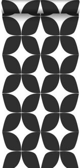 behang grafisch motief zwart wit - 0,53 x 10,05 m - 139101 Zwart, Wit