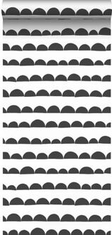 behang grafisch motief zwart wit - 0,53 x 10,05 m - 139268 Wit, Zwart