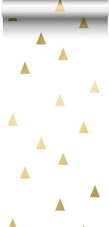 behang grafische driehoeken glanzend goud en wit - 53 cm x 10 Goud, Wit
