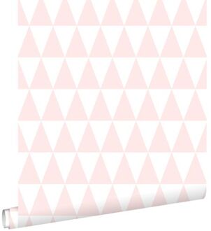behang grafische driehoeken licht roze en wit - 53 cm x 10,05 Roze, Wit