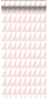 behang grafische driehoeken zacht roze Blauw