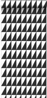 behang grafische driehoeken zwart wit Blauw