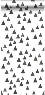 behang grafische driehoeken zwart wit Blauw