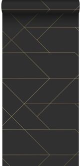 behang grafische lijnen zwart en goud - 0,53 x 10,05 m - 1391 Goud, Zwart, Wit
