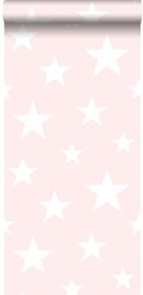 behang grote en kleine sterren licht roze en wit Blauw
