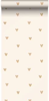 behang hartjes beige en goud - 0,53 x 10,05 m - 9352 Beige, Goud