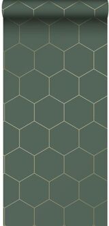 behang hexagon donkergroen en goud - 0,53 x 10,05 m - 139228 Goud, Groen