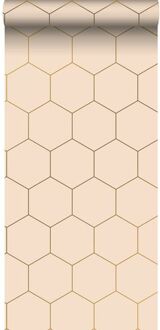 behang hexagon licht perzikroze - 0,53 x 10,05 m - 139226 Oranje, Roze