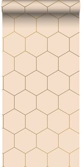 behang hexagon licht perzikroze - 0,53 x 10,05 m - 139226 Oranje, Roze