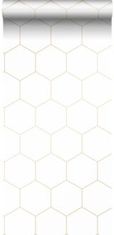 behang hexagon wit en goud - 0,53 x 10,05 m - 139312 Goud, Wit