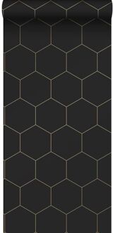 behang hexagon zwart en goud - 0,53 x 10,05 m - 139313 Goud, Zwart