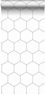 behang hexagon zwart wit - 0,53 x 10,05 m - 139311 Wit, Zwart
