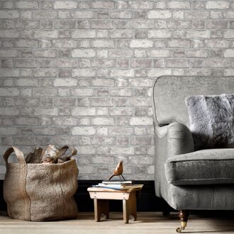 Behang Homestyle Brick Wall grijs en gebroken wit Multikleur
