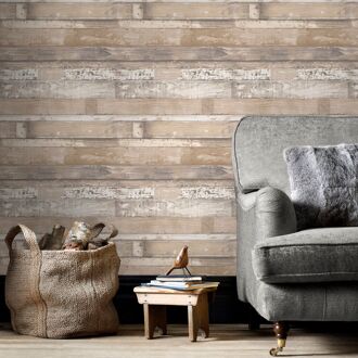 Behang Homestyle Old Wood bruin en beige Multikleur