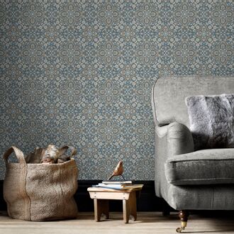 Behang Homestyle Portugese Tiles bruin en blauw Multikleur