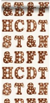 behang houten licht letters sepia bruin en lichtbeige Blauw