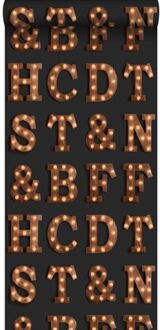 behang houten licht letters zwart en sepia bruin Blauw