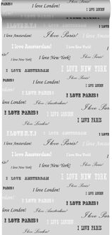 behang I love Paris - quotes zilver en zwart - 53 cm x 10,05 Grijs, Zilver, Zwart