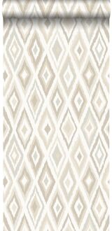 behang ikat motief beige Blauw