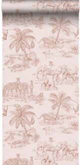 behang jungle dieren terracotta roze - 0,53 x 10,05 m - 13934
