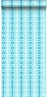 behang kant-motief turquoise en wit Blauw