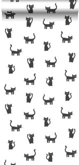 behang katjes zwart en wit - 53 cm x 10,05 m - 138928 Wit, Zwart