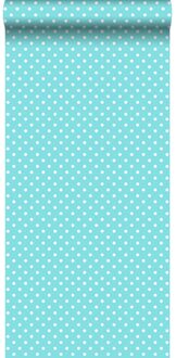 behang kleine stippen turquoise Blauw