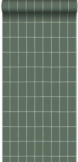 behang kleine tegeltjes vergrijsd groen en wit - 0,53 x 10,05 Groen, Grijs, Wit