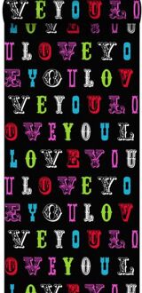 behang love you - quotes multicolor op zwart - 53 cm x 10,05 Groen, Roze, Zwart